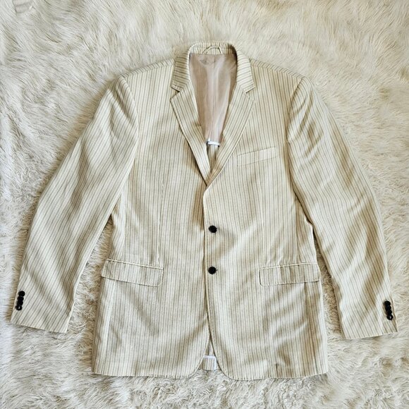 Italian Soft Men’s Linen Blend Beige Striped Event Casual Suit Size 44T/Medium - Picture 3 of 10